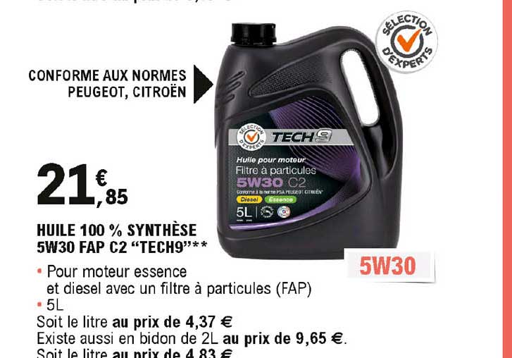 huile 100% synthèse 5w30 fap c2 "tech9"