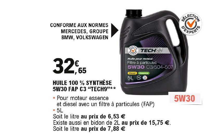 huile 100% synthèse 5w30 fap c3 "tech9"