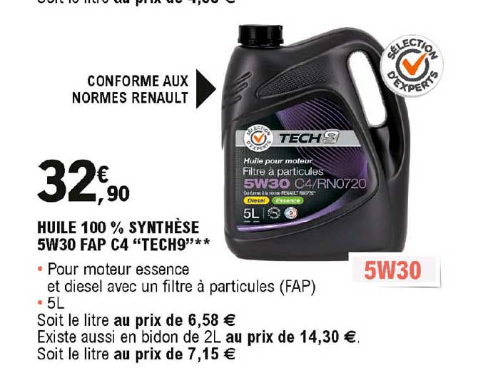 huile 100% synthèse 5w30 fap c4 "tech9"