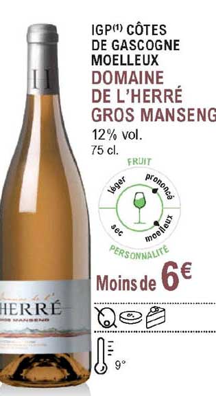 Igp Côtes De Gascogne Moelleux Domaine De L'herré Gros Manseng
