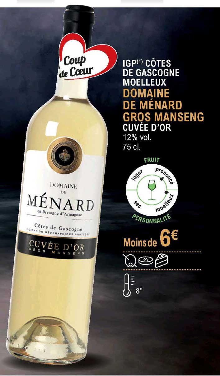 igp côtes de gascogne moelleux domaine de ménard gros manseng cuvée d'or
