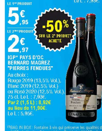 igp pays d'oc bernard magrez pierres fendues -50% sur le 2e produit acheté