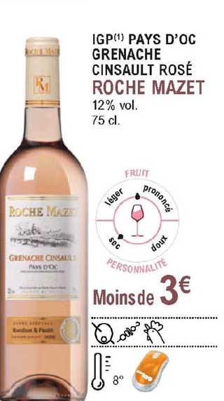 Igp Pays D'oc Grenache Cinsault Rosé Roche Mazet