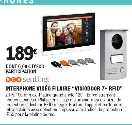 interphone vidéo filaire "sisiodoor 7 + rfid" scs sentinel
