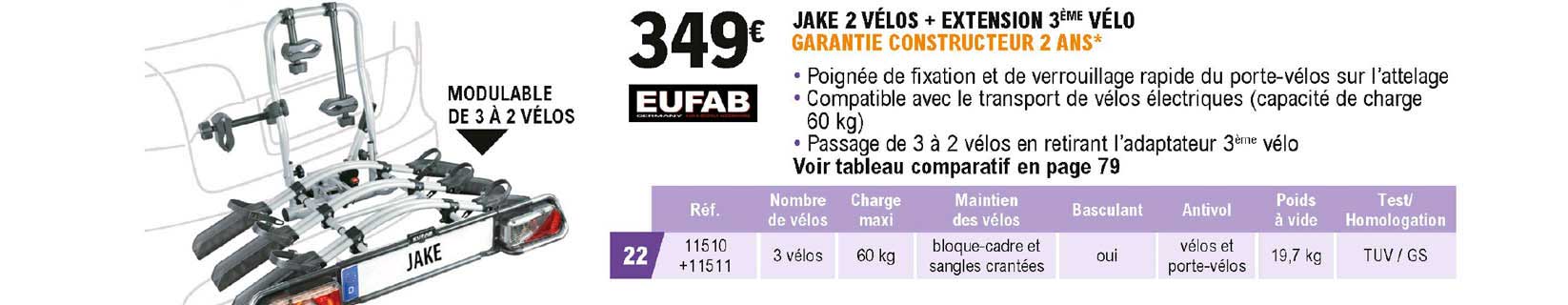 jake 2 vélos + extension 3ème vélo eufab