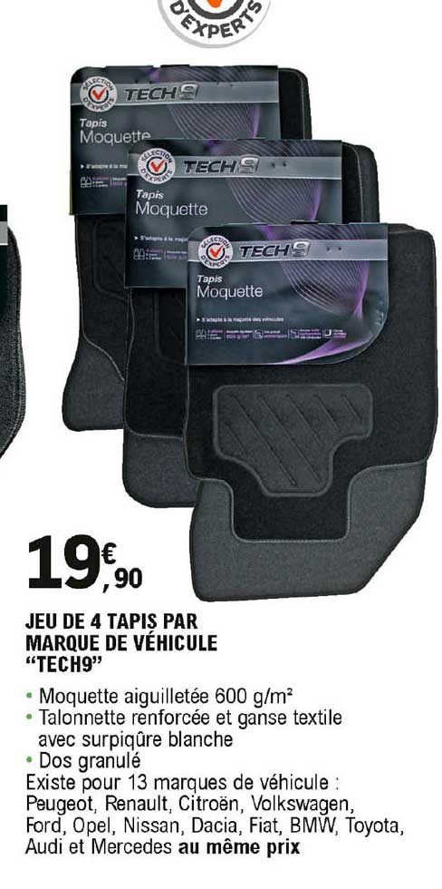 jeu de 4 tapis par marque de véhicule "tech9"