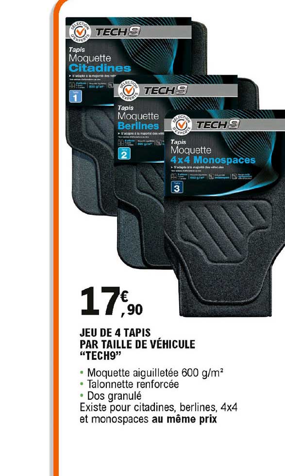 Jeu De 4 Tapis Par Taille De Véhicule "tech9"
