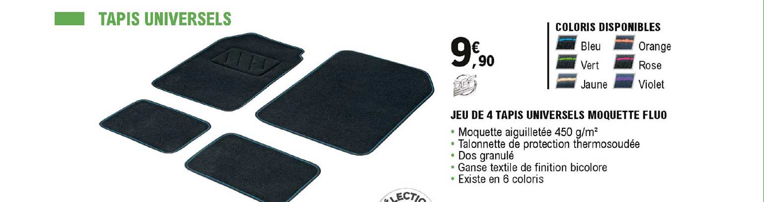 jeu de 4 tapis universels moquette fluo