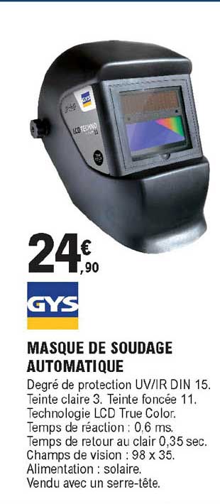 masque de soudage automatique gys
