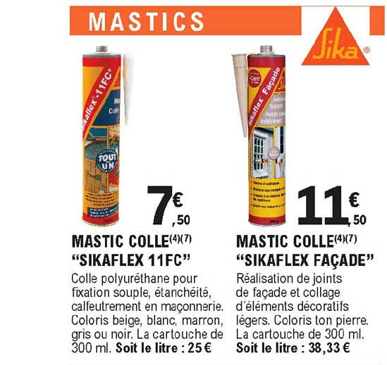 mastic colle "sikaflex 11fc", "sikaflex façade"