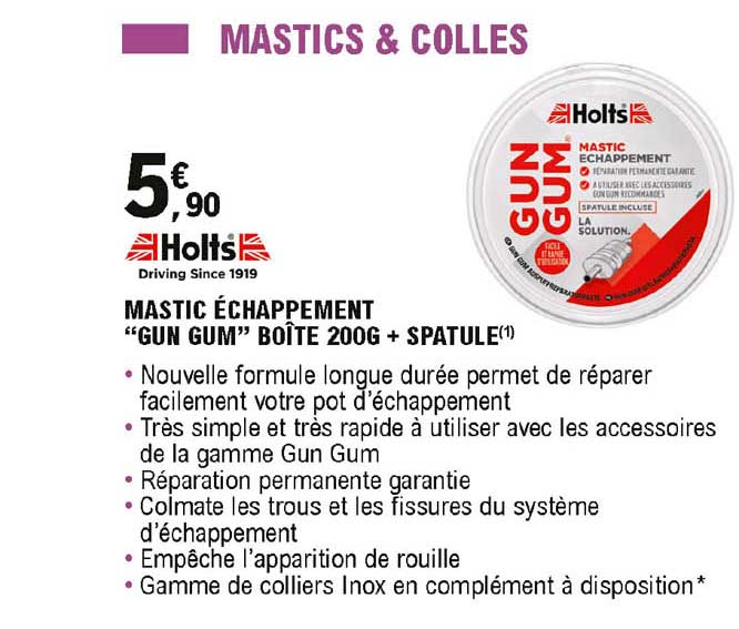 mastic échappement "gun gum" boîte 200g + spatule holts