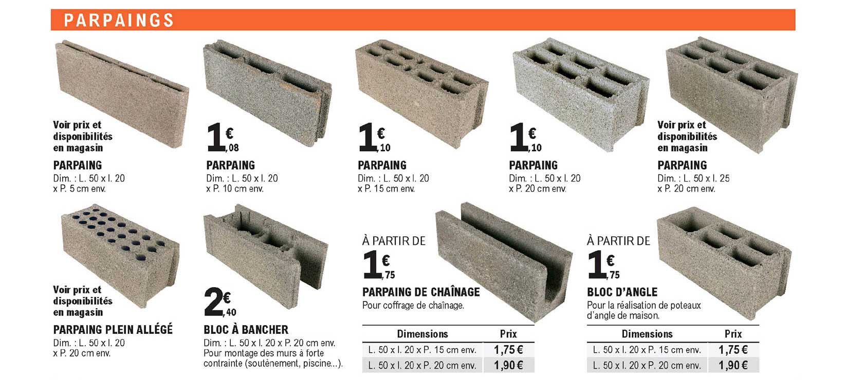 parpaing, bloc à bancher , parpaing de chaînage bloc d'angle