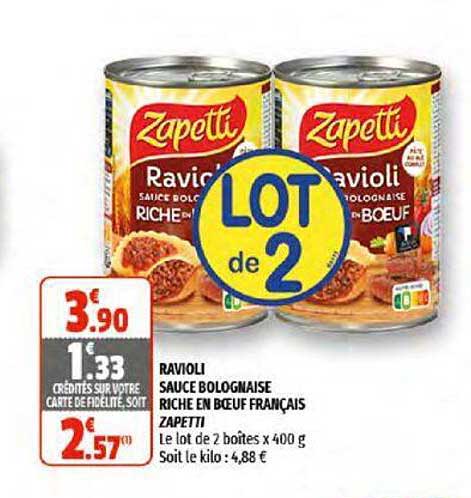 ravioli sauce bolognaise riche en bœuf français zapetti
