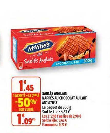 sablés anglais nappés au chocolat au lait mc vitie's