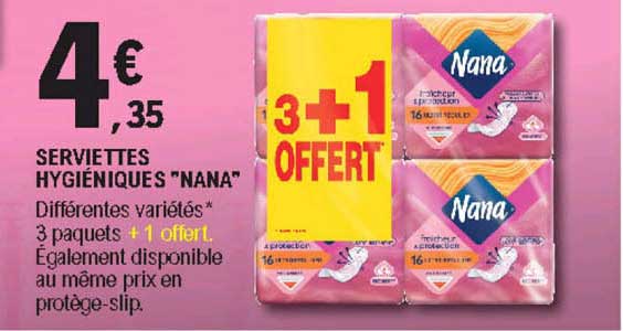 serviettes hygiéniques nana 2+1 offert
