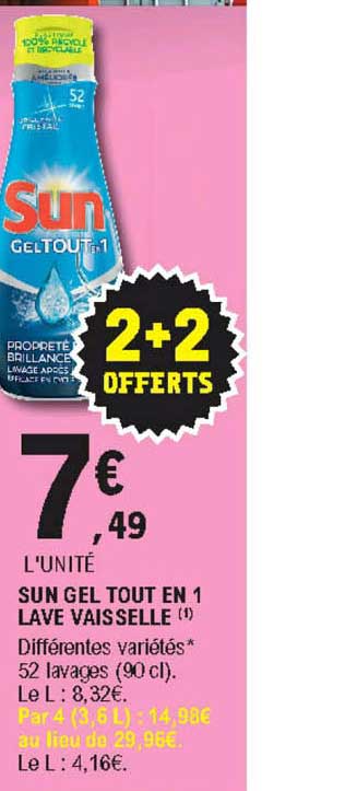 sun gel tout en 1 lave vaisselle 2+2 offert