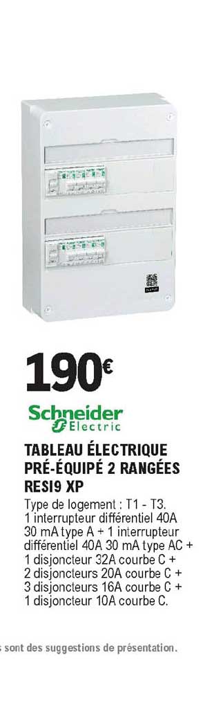 tableau électrique pré-équipé 2 rangées resi9 xp schneider