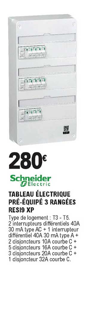 tableau électrique pré-équipé 3 rangées resi9 xp scheider