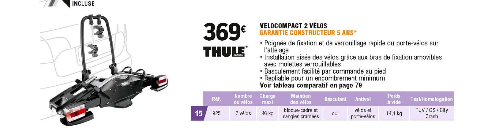 velocompact 2 vélos thule sweden