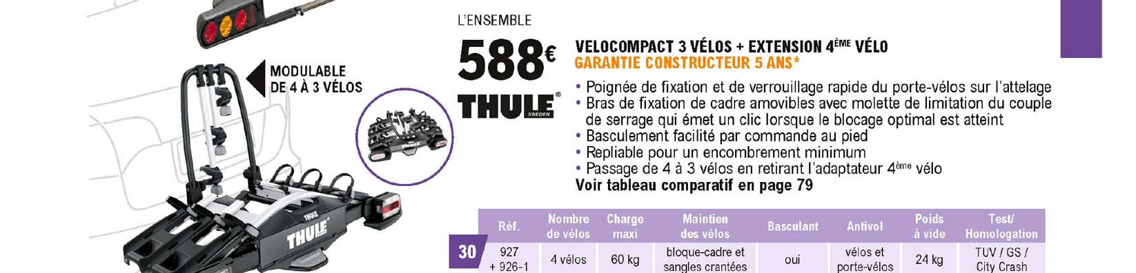 velocompact 3 vélo + extension 4ème vélo thule sweden