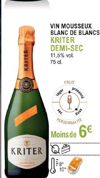 Vin Mousseux Blanc De Blancs Kriter Demi Sec