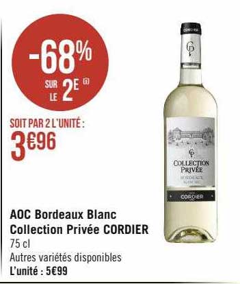 aoc bordeaux blanc collection primée cordier