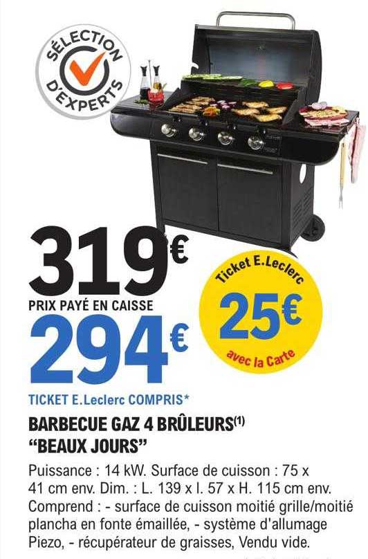 barbecue gaz 4 brûleurs "beaux jours"