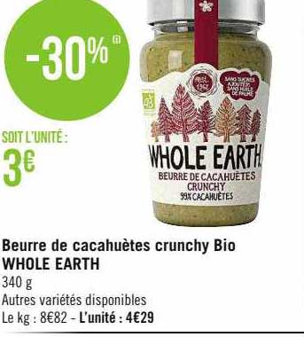 beurre de cacahuètes crunchy bio whole earth