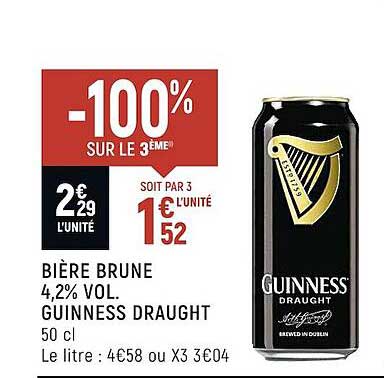 bière brune 4,2% vol. guinness draught
