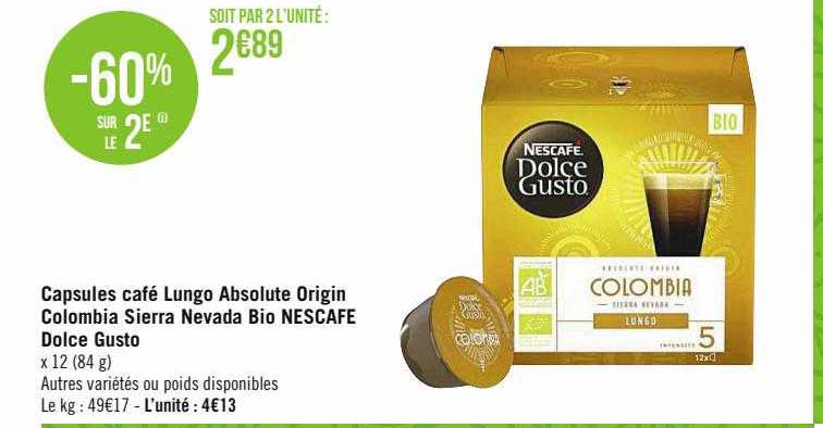 capsules café lungo absolute origin colombia sierra nevada nescafé dolce gusto