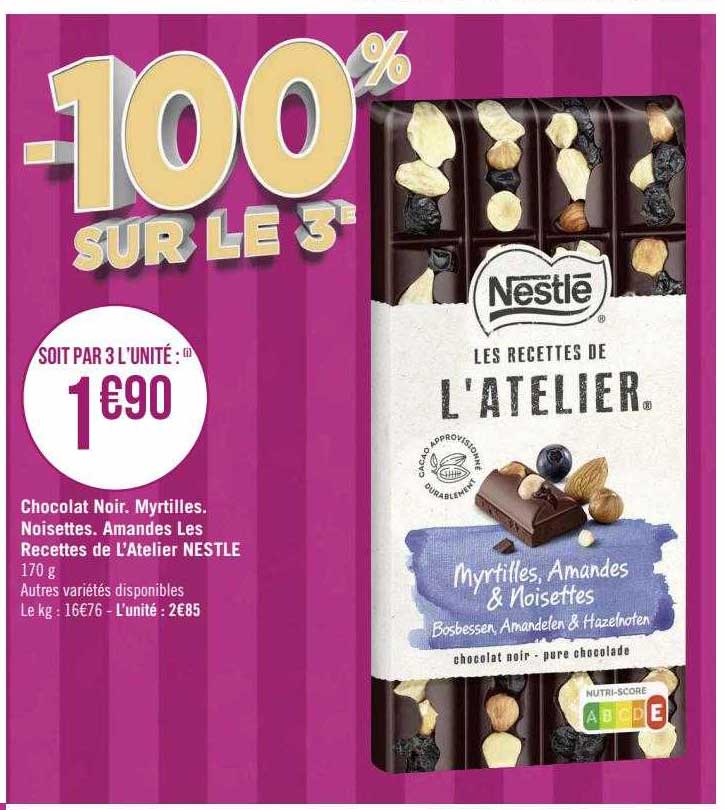 chocolat noir, myrtilles, noisettes, amandes les recettes de l'atelier nestlé