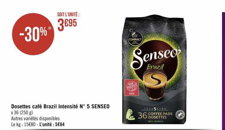 dosettes café brazil intensité n°5 senseo