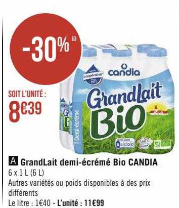 grand lait demi-écrémé bio candia