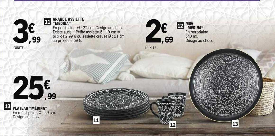 Grande Assiette "médina", Plateau "médina", Mug "médina"