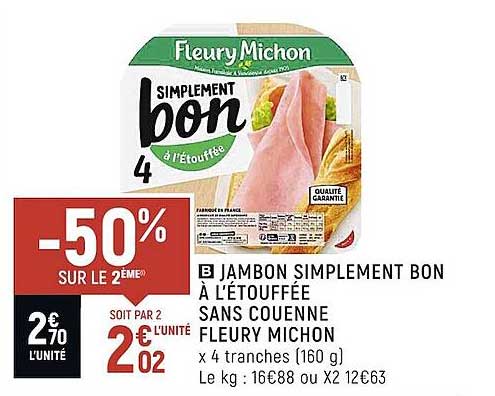 jambon simplement bon à l'étouffée sans couenne fleury michon