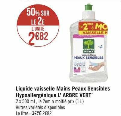 liquide vaisselle mains peaux sensibles hypoallergénique l"arbre vert