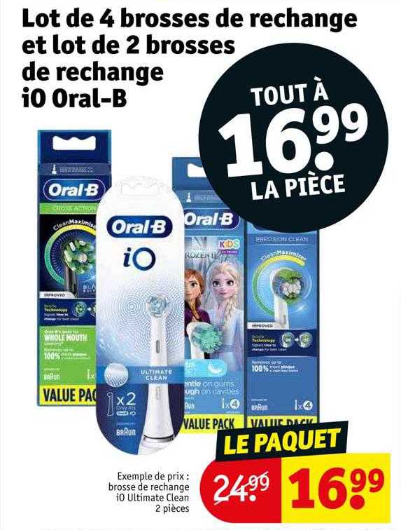 lot de 4 brosses de rechange et lot de 2 brosses de rechange io oral-b