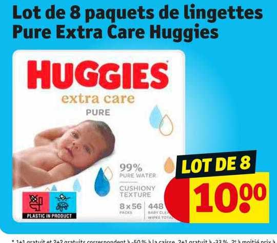 lot de 8 paquets de lingettes pure extra care huggies