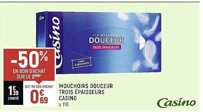 mouchoirs douceur trois épaisseurs casino