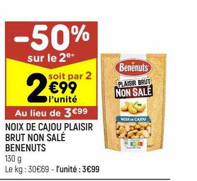 noix de cajou plaisir brut non salé bénénuts