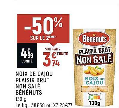 noix de cajou plaisir brut non salé bénénuts