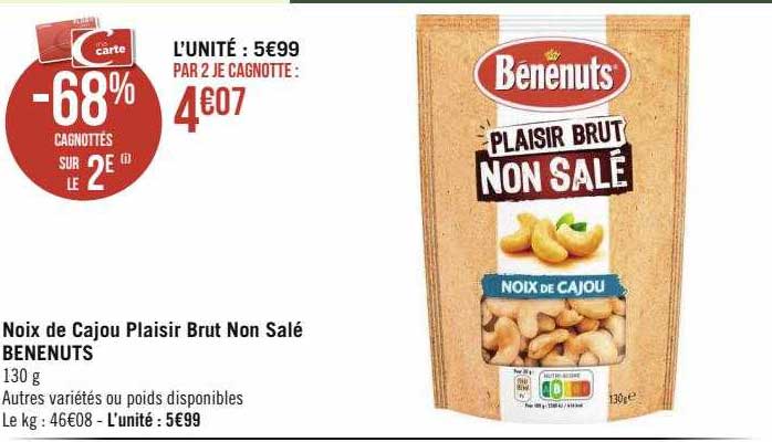 noix de cajou plaisir brut non salé bénenuts