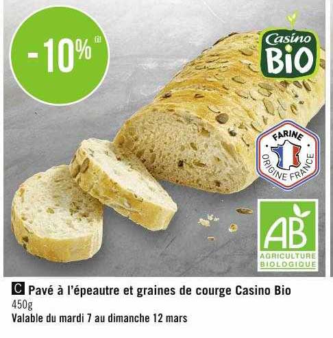 pavé à l'épeautre et graines de courge casino bio