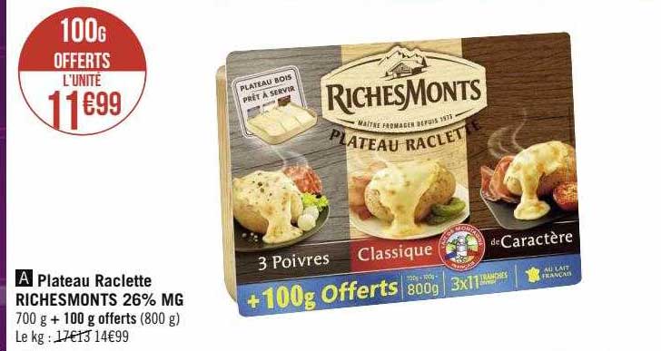 plateau raclette riches monts 26% mg