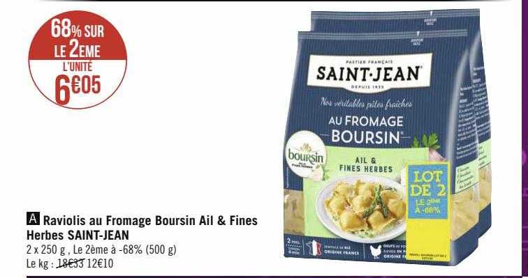 raviolis au fromage boursin ail & fines herbes saint-jean
