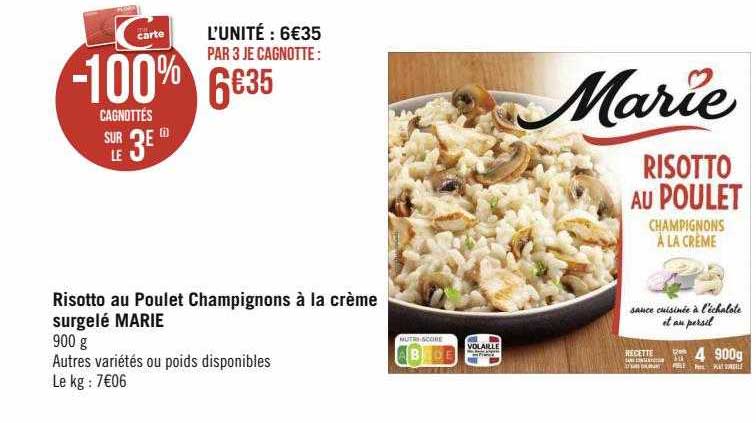 Risotto Au Poulet Champignons à La Crème Surgelé Marie