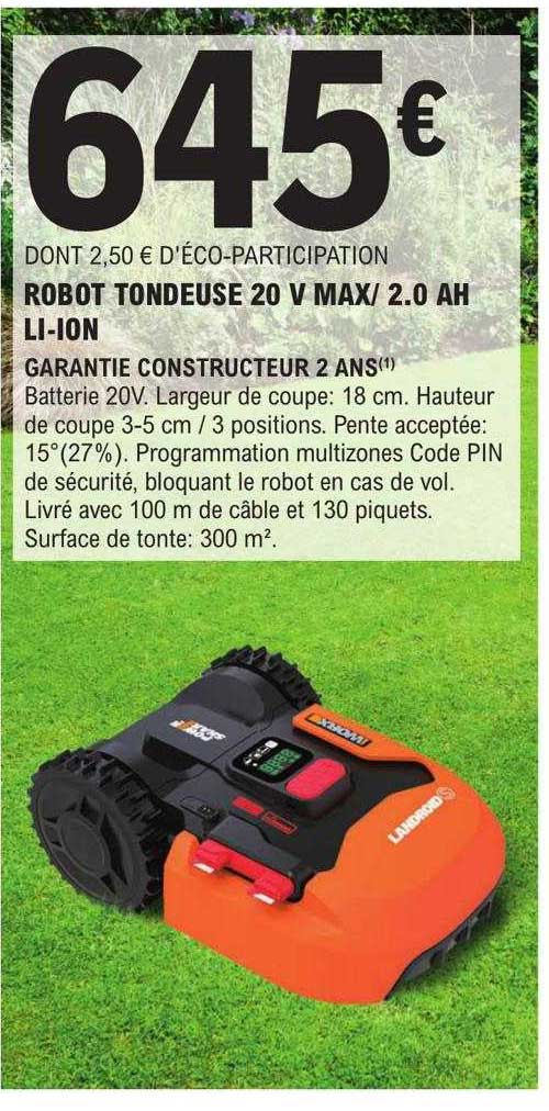 robot tondeuse 20v max-2.0 Ah li-ion