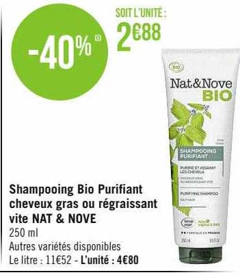 shampooing bio purifiant cheveux gras ou régraissant vite nat & nove