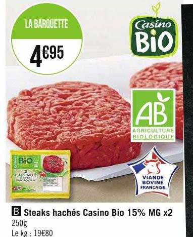 Steaks Hachés Casino Bio 15% Mg X2