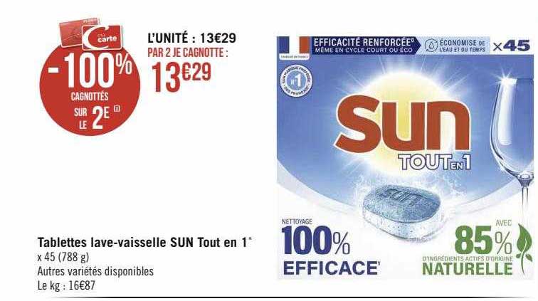 tablettes lave-vaisselle sun tout en 1